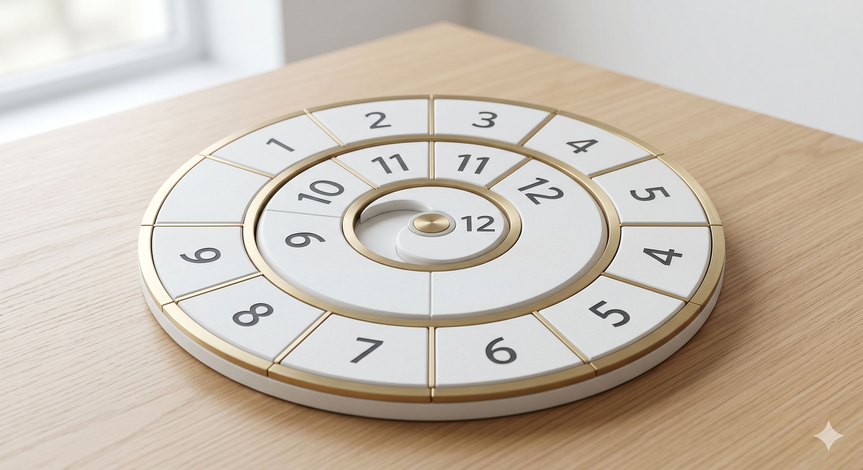 Roue de douze segments représentant les mois personnels sur fond beige clair